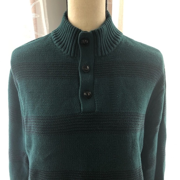 Chaps green sweater striped high neck SZ L - Picture 2 of 8